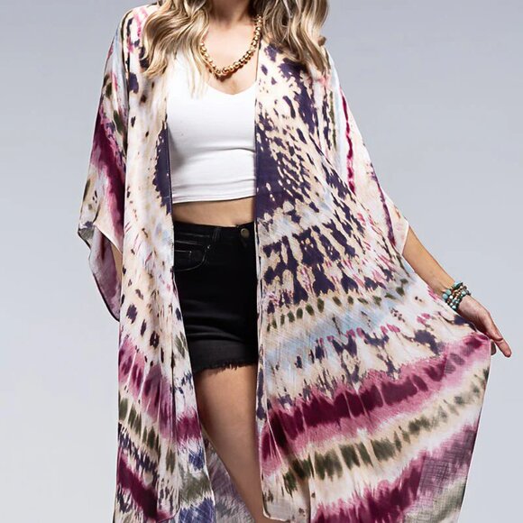 Bohemian Purple Dream Tie Dye Dainty Kimono - Picture 2 of 5